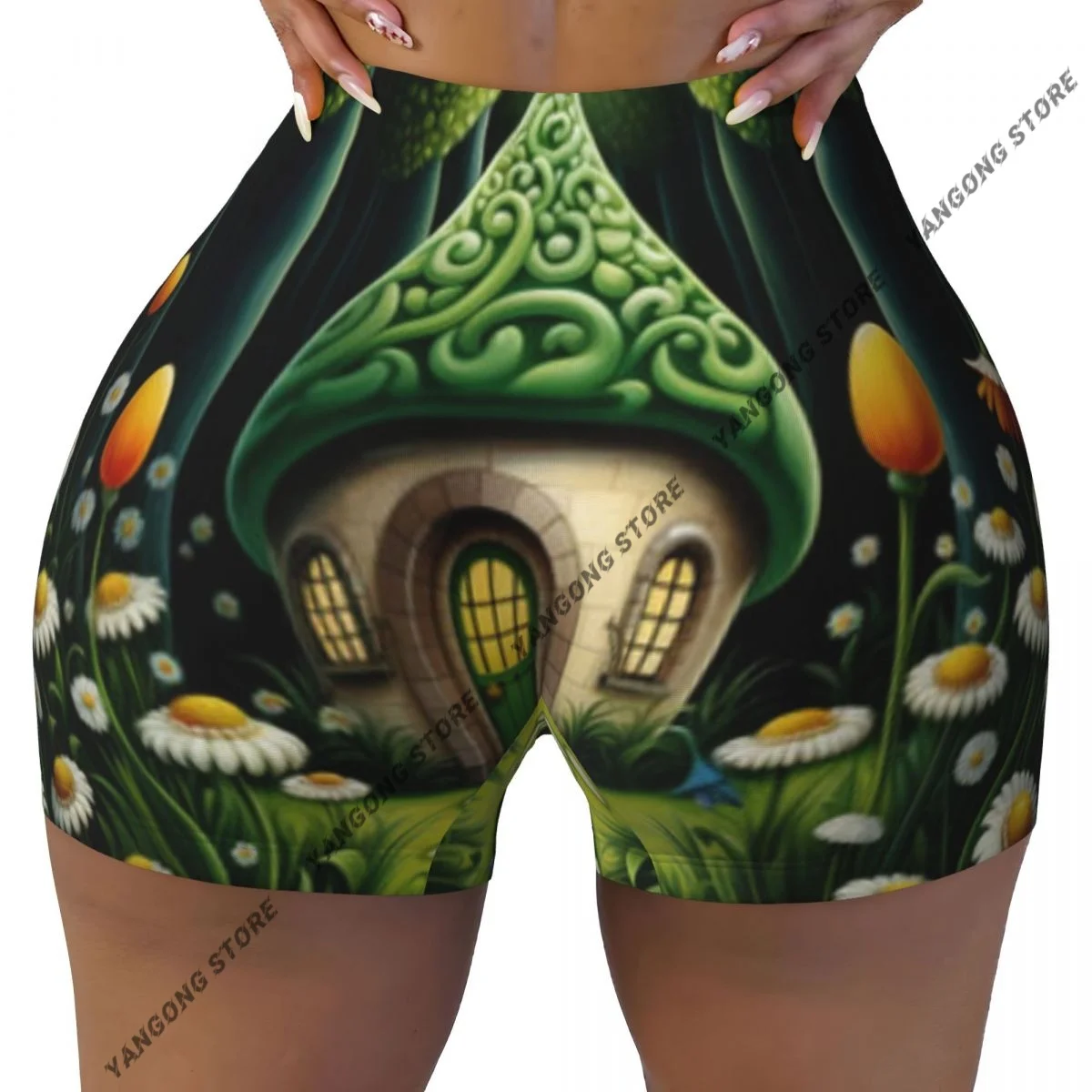 

Сексуальные узкие спортивные шорты на бедрах Fairy House With Flowers Art, женские удобные шорты для йоги для фитнеса