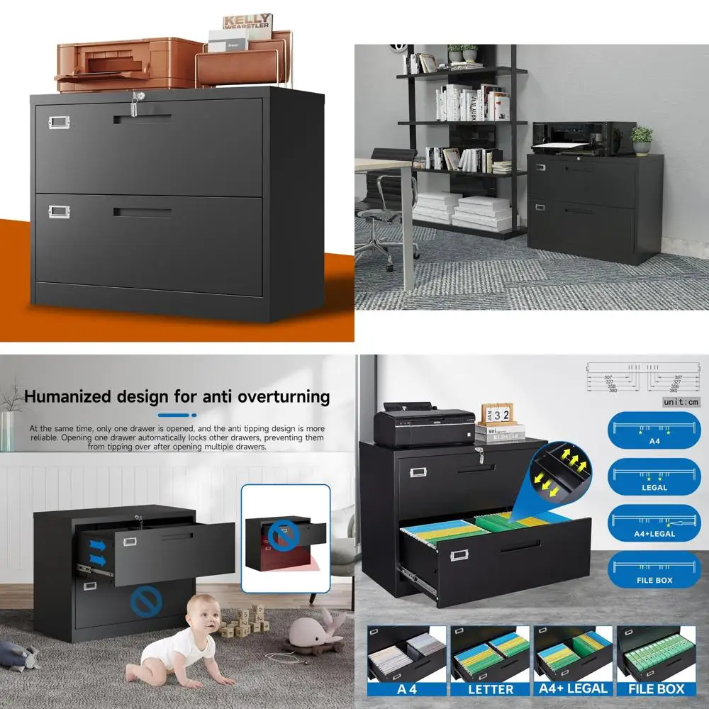 Metal Lateral File Cabinet with Lock for Office and Home - Steel Storage Cabinet for A4 and Legal/Letter Size Documents