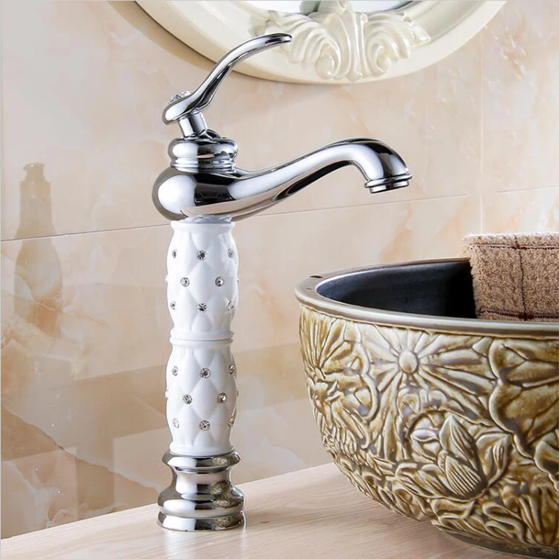 Vidric Chrome/Black/White/Rose Gold Finish Luxury ORB Tall high Bathroom Basin Diamond Faucet Single Handle Sink Mixer Water Tap