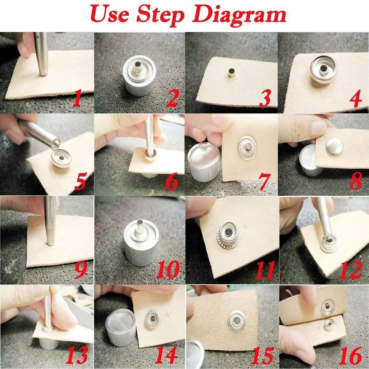72Pcs 15MM Stainless Steel Fastener Snap Press Stud Button for Marine Boat Canvas with Punching Set Tool Kit Silver Vogue