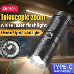 Krachtige Led Zaklamp 5 Verlichtingsmodi Camping Fakkel Zoom Witte Laser Lantaarn Waterdichte Multifunctionele Schijnwerper Flstar Fire