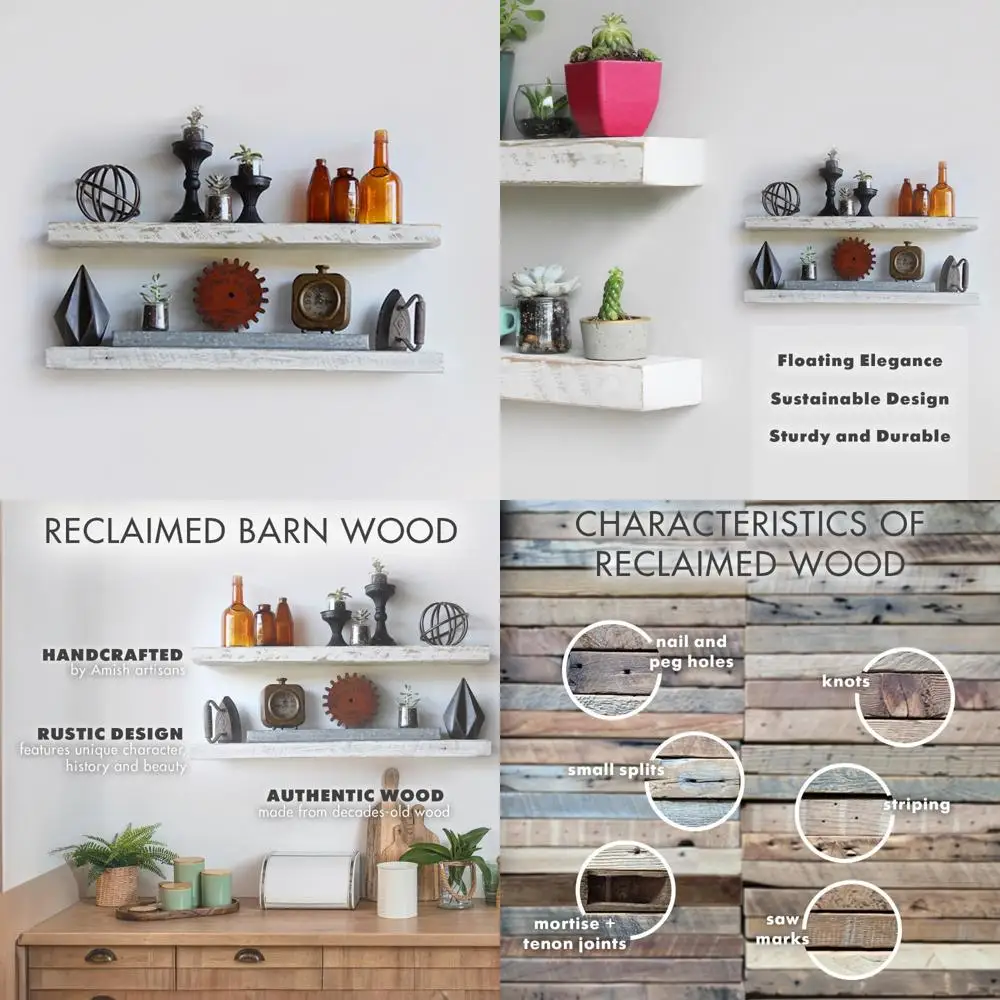 ألواح خشب البارنوود المستصلحة، أرفف حائط عائمة مع مجموعة من أقواس مكونة من طرازين عتيقين مغسولين باللون الأبيض #1