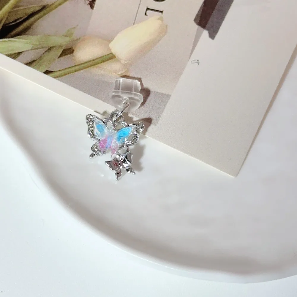 نوع C الغبار التوصيل رائعة فراشة ملحق مناسبة آيفون لشحن باد الغبار أقراط DIY قلادة فتاة هدية #2