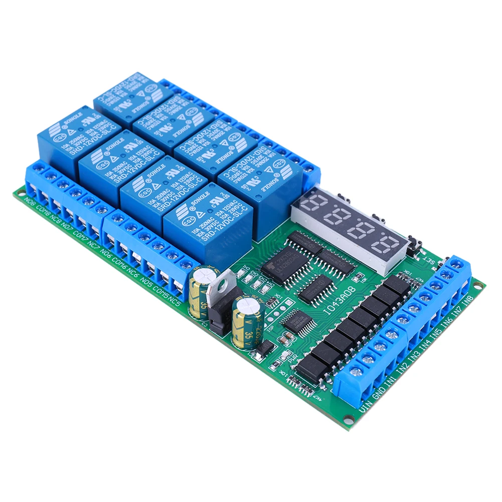 

Плата реле задержки времени DC 12В, 8 каналов, таймер с задержкой, циклический таймер, блокировка по циклу, самоблокирующаяся, мгновенная, бистабильная