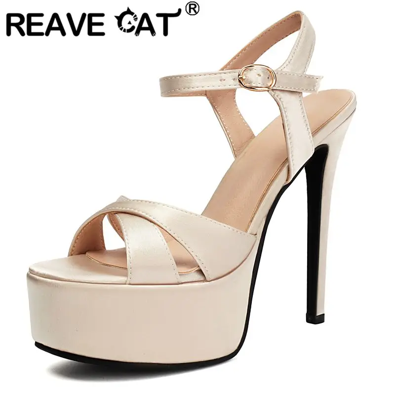 

REAVE CAT 2025 пикантные женские сандалии с открытым носком на шпильке 14,5 см на платформе 5,3 см с пряжкой и ремешком, большой размер 41 42 43 Туфли для вечеринок и свиданий