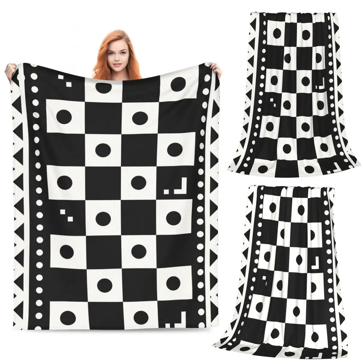 

Chess Board Black And White Grid Checkered Blankets Fleece Sofa Throw Blanket Portable for Couch Bedding Outdoor Throws
