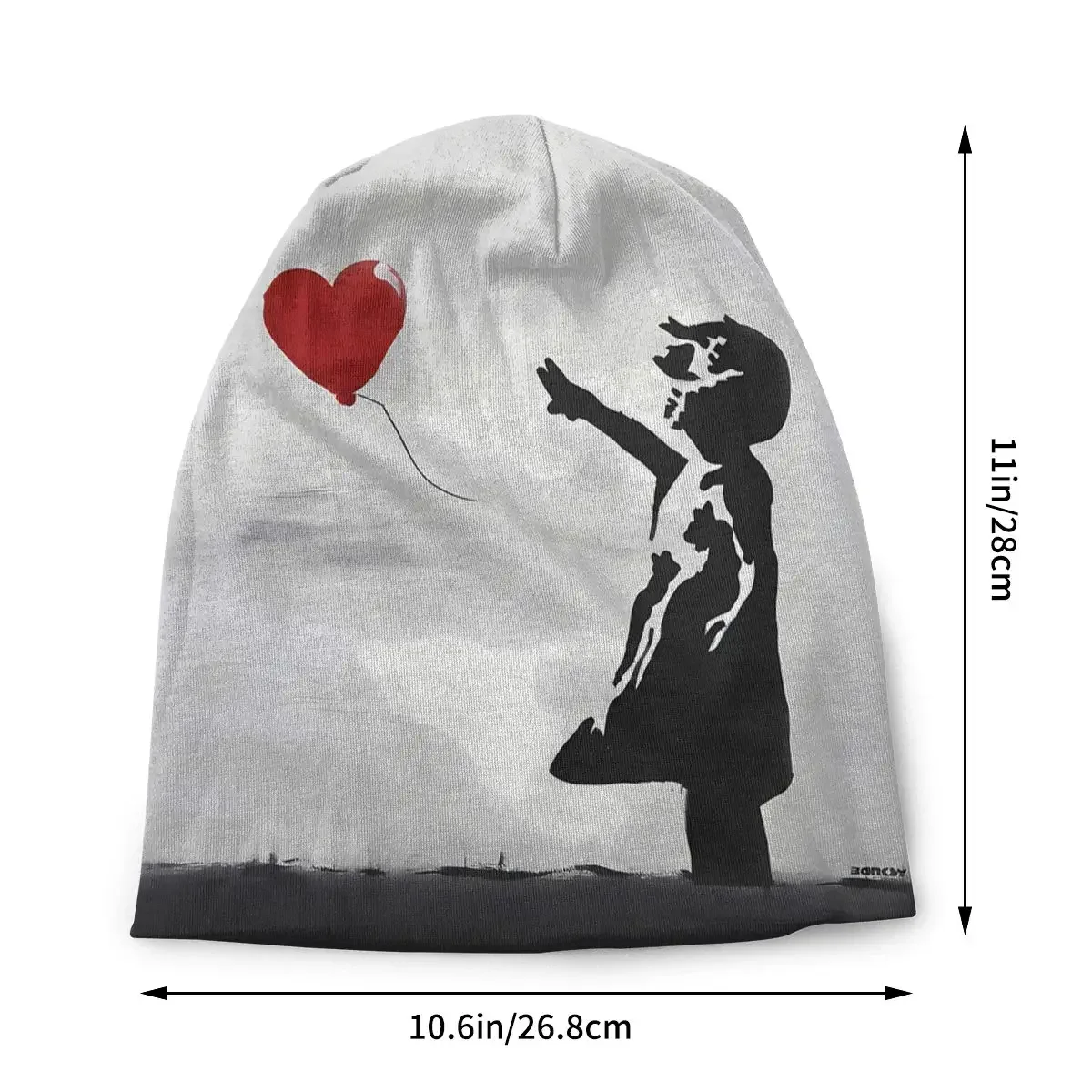 Girl With Heart Balloon Graffiti ORIGINAL WALL Bansy Autumn Female Warm Beanies Double Used Outdoor Bonnet Hats