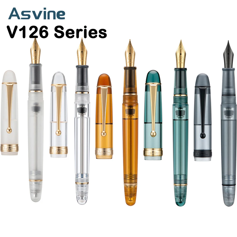 Asvine V126 Fountain Pen Vacuum Filling Fountain Pen M/F/EF Nib Matte Gray Acrylic Writing Pens School Office Supply Stationery