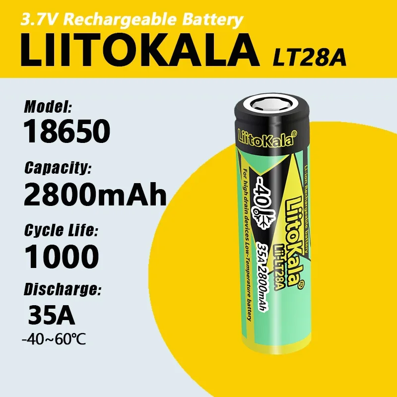 1-40pcs LiitoKala LT28A 18650 2800mAh 18650 Battery 35A Power 12.5C Discharge Ternary Lithium Batteries DIY Electric Bicycle