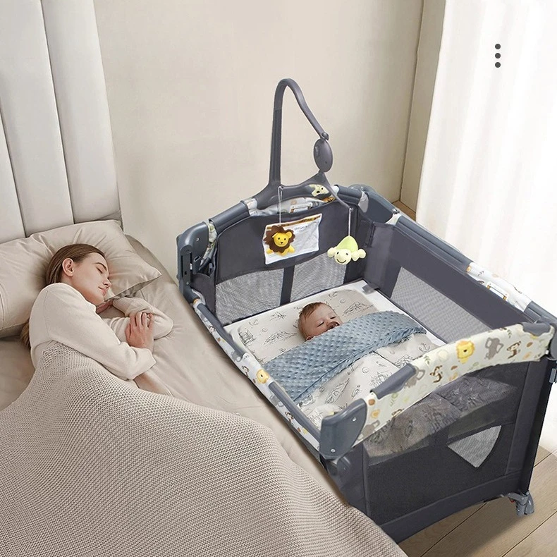 

Многофункциональный манеж-кроватка 4-в-1 с люлькой для новорожденных, портативный манеж для малышей, приставная кроватка-люлька с игрушками