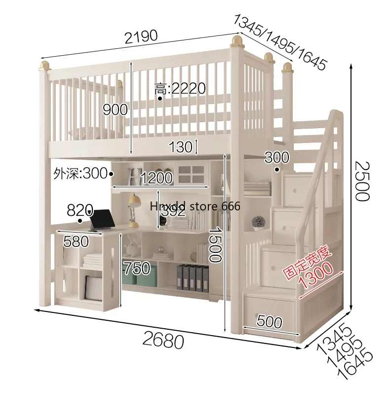 Children's bed elevated upper and lower small apartment combination