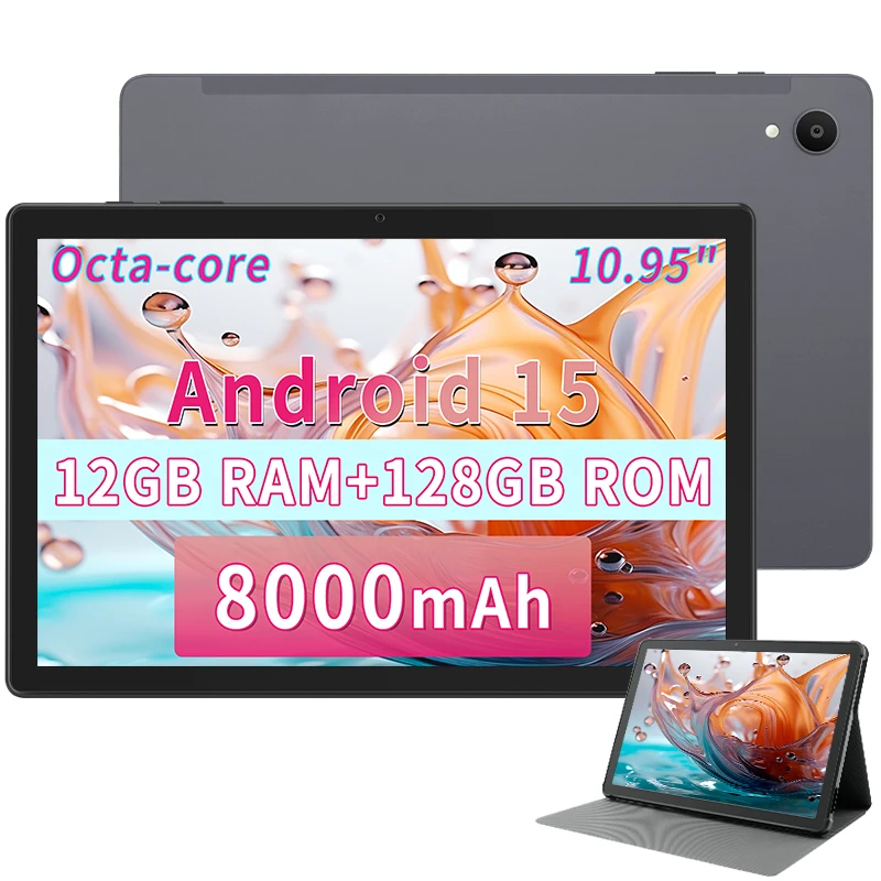 

ANRY Планшетный ПК Android 15 OS 10,95 дюймов Планшеты с чехлом WIFI Ipad 12 ГБ + 128 ГБ 8000 мАч Вкладка для офисных путешествий Мини-компьютер