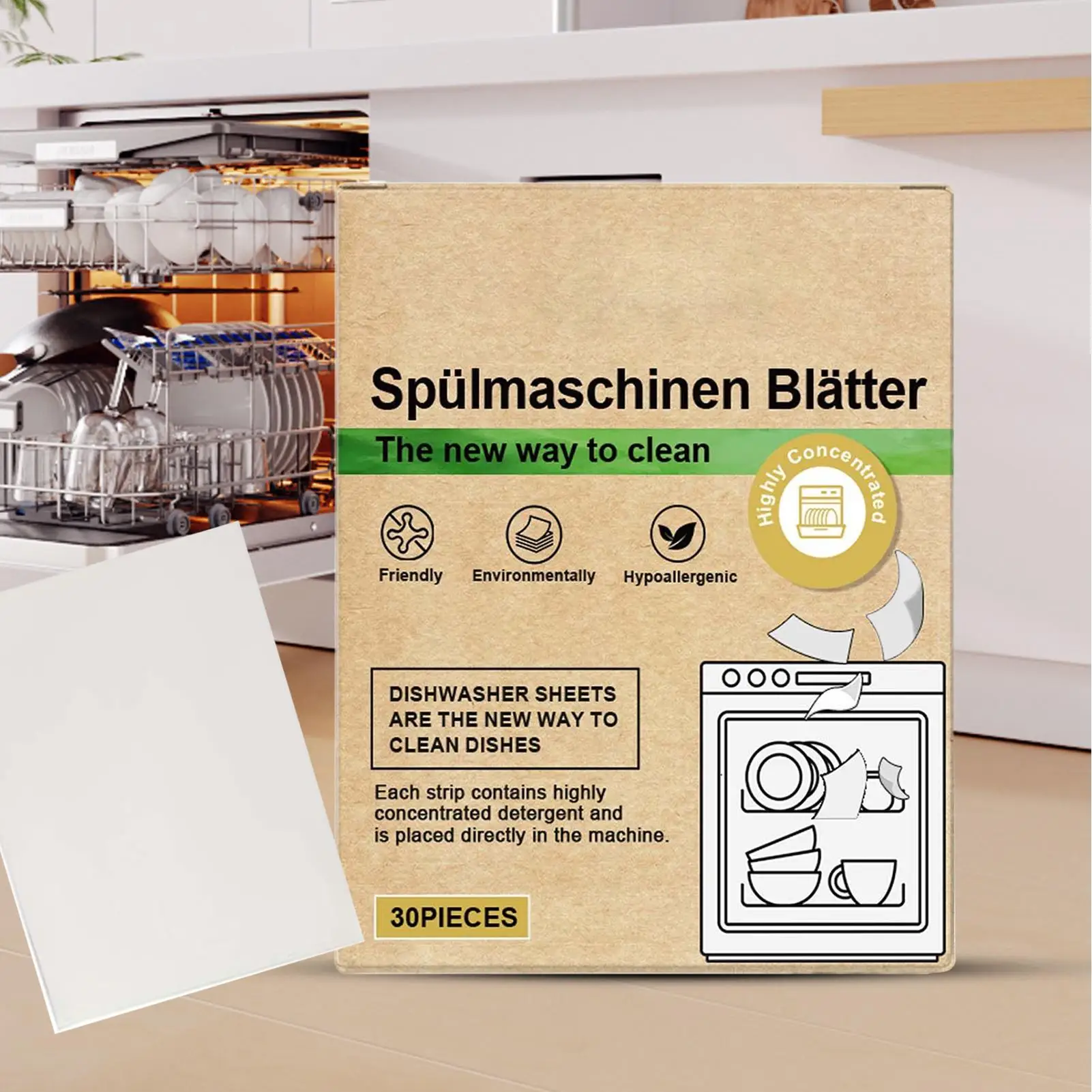 Dishwasher Detergent Sheets 30 Pieces Portable Mild Tablets Natural Dishwashing Detergent for Hygiene Home Convenience Cleaning