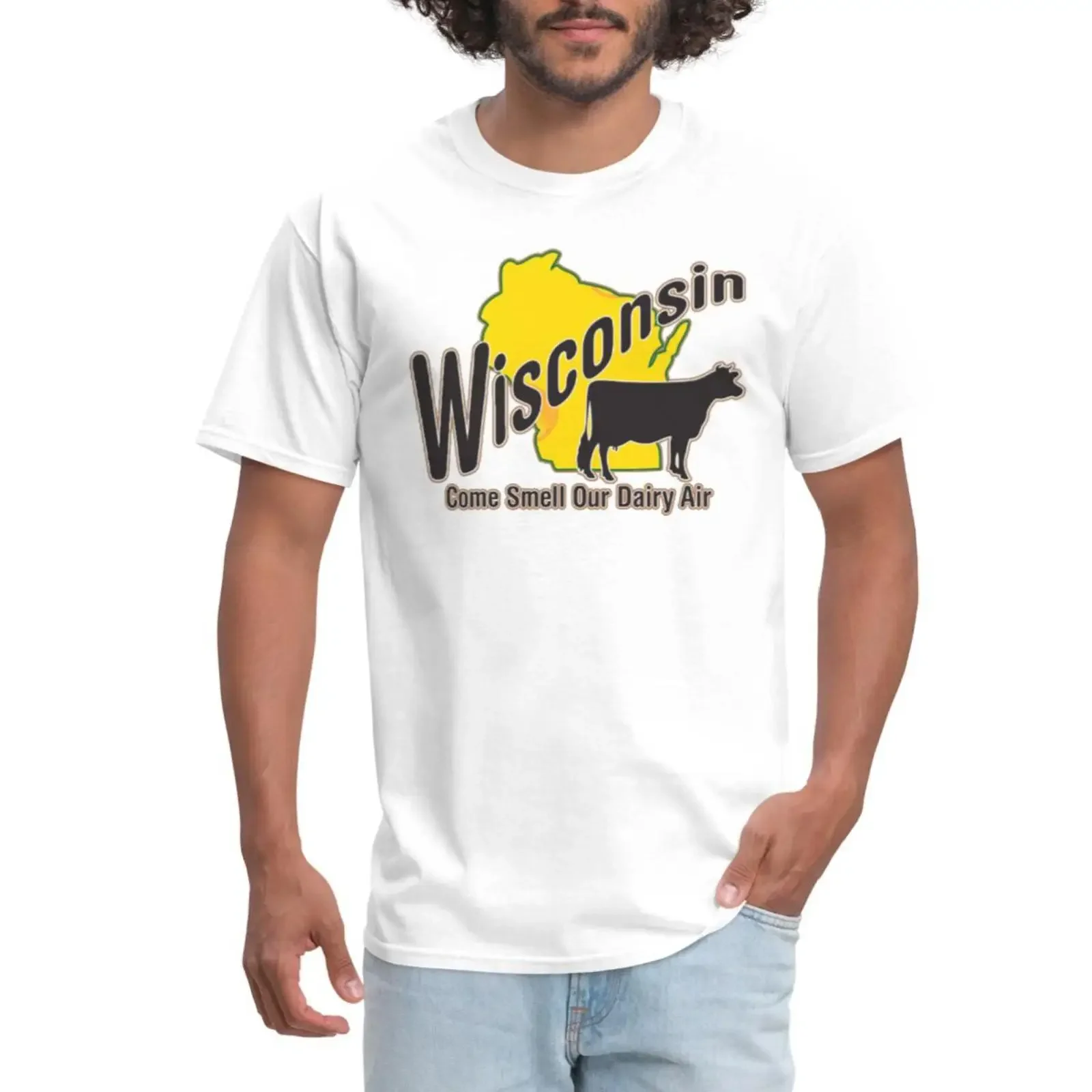 Wisconsin Dairy Air Funny Men's T Shirt vintage Washed streetwear Stretched Top For Everyday Wear Versatile Slightly