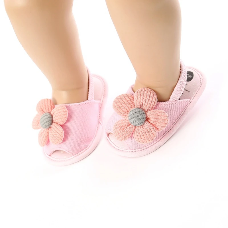 Summer Baby Sandal Bowknot Hairband Sets Infant Toddler Sweet Flower Design Soft Sole Anti-slip Cotton Sandal 0-18Months