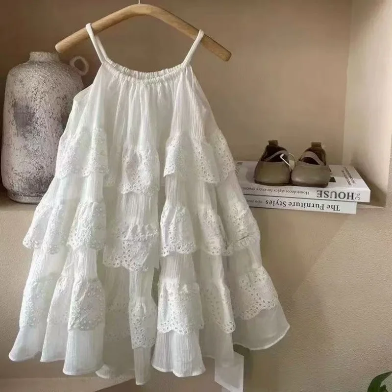 

Girls Camisole Dress Teen Summer Outfit New Mid Size Children's Stylish Sleeveless White Dress 100-170cm