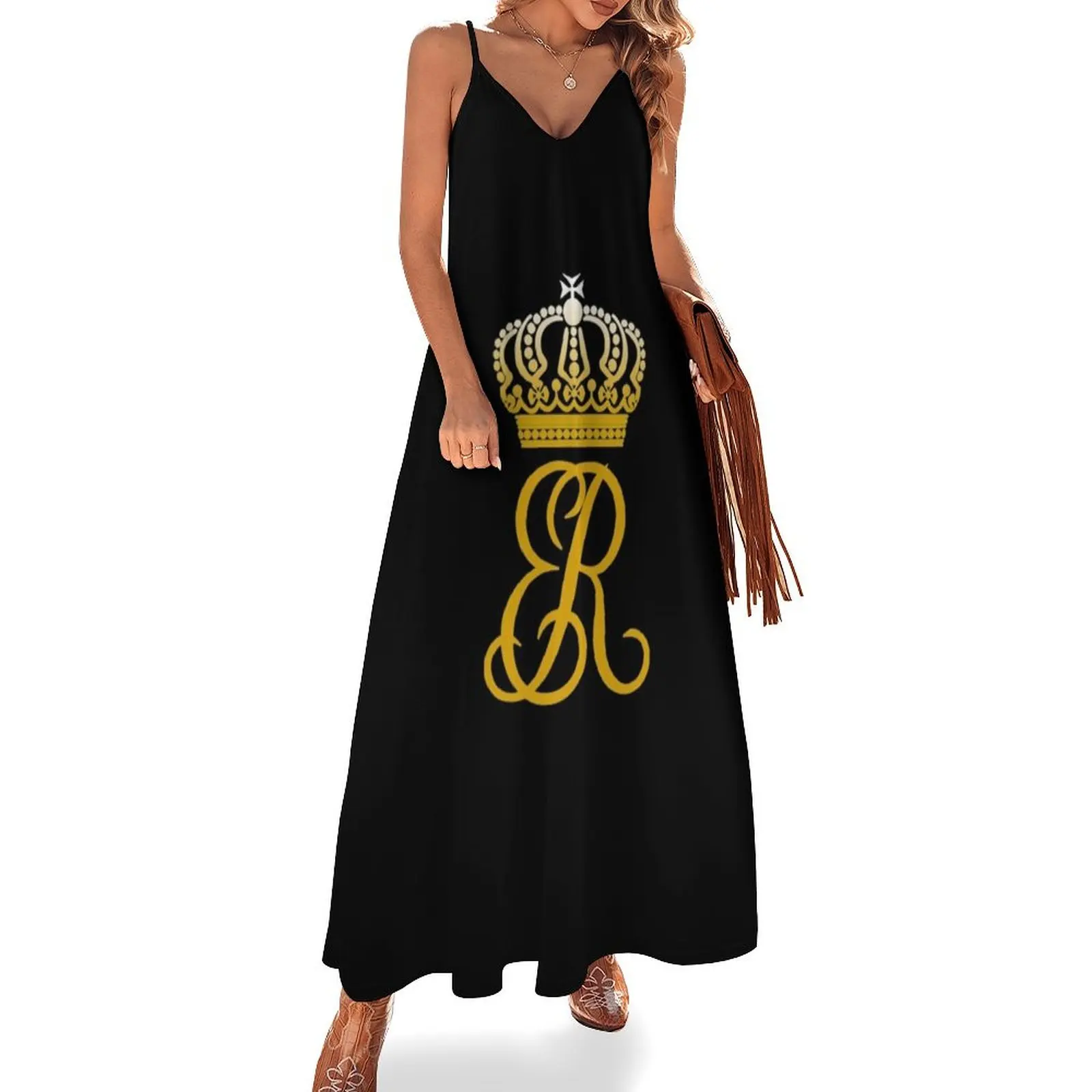 Elizabeth II ER Crown UK Monarch God Save The Queen Sleeveless Dress Elegant gown dresses korean style