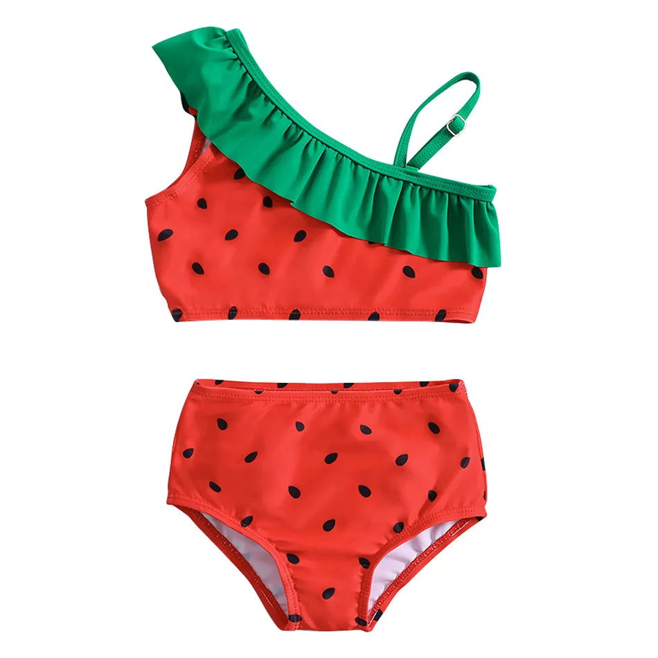 1-6Y New Fashion Kid Watermelon Design Bikini Set Lovely Two Pieces Child Swimwear Cute Girl Flouncing Swimsuit Summer Beachwear