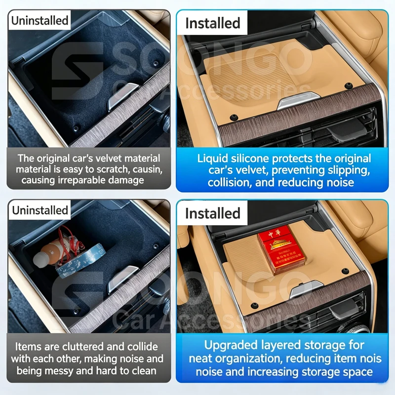 For Land Rover Range Rover Autobiography /Vogue 2023-2026 Car Rear Middle Storage Box Double Layer Silicone Protective Mat view 5