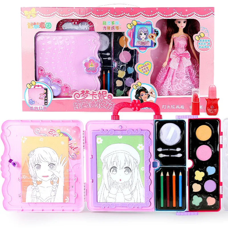 Boîte de beauté de maquillage pour enfants, jouets de dessin pour filles, ensemble de cosmétiques, valise de sécurité, jeu non amusant, festival, cadeau d'anniversaire, jouet pour enfant