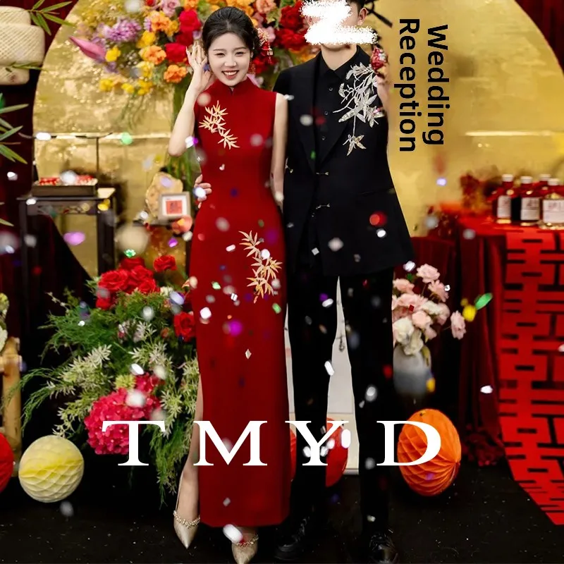 

Red Wedding Dr New Chinese Sle Bridal Gown Long Evening Par Dr for Wedding Reception And Return Home Ceremony