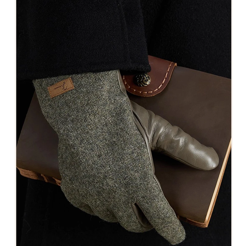 Men's Touchscreen Winter Gloves Russia Cool Windproof Thermal Sheepskin Leather Warm Wool Lined Hand Warmer