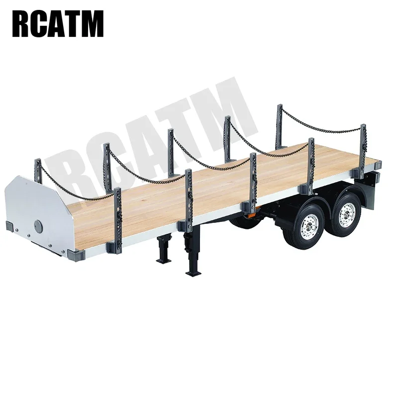 2 Axis Flatbed Metal Wood Pipeline Transport Semi-trailer Car for 1/14 Tamiya RC Truck Trailer Scania 620 Actros Volvo MAN LESU