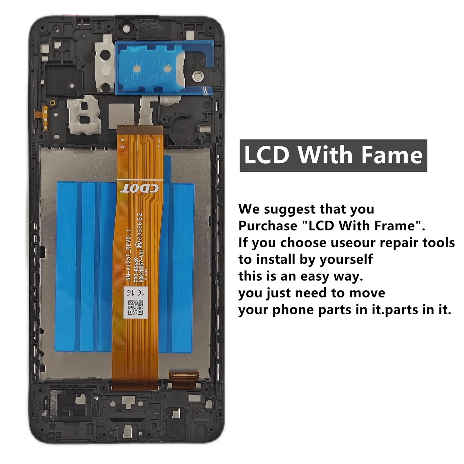 Screen Replacement for Samsung A12 with Frame, LCD Display Assembly, Repair Tool Included