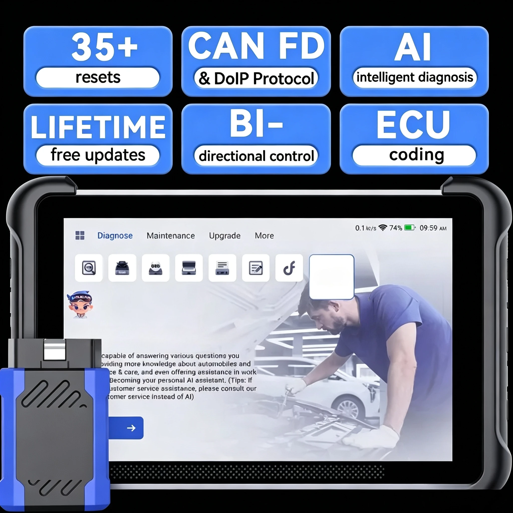 MUCAR 892BT Car Scanner with 35 Reset ECU Coding Lifetime Free Update Full System Bidirectional Test AI Intelligent Diagnosis