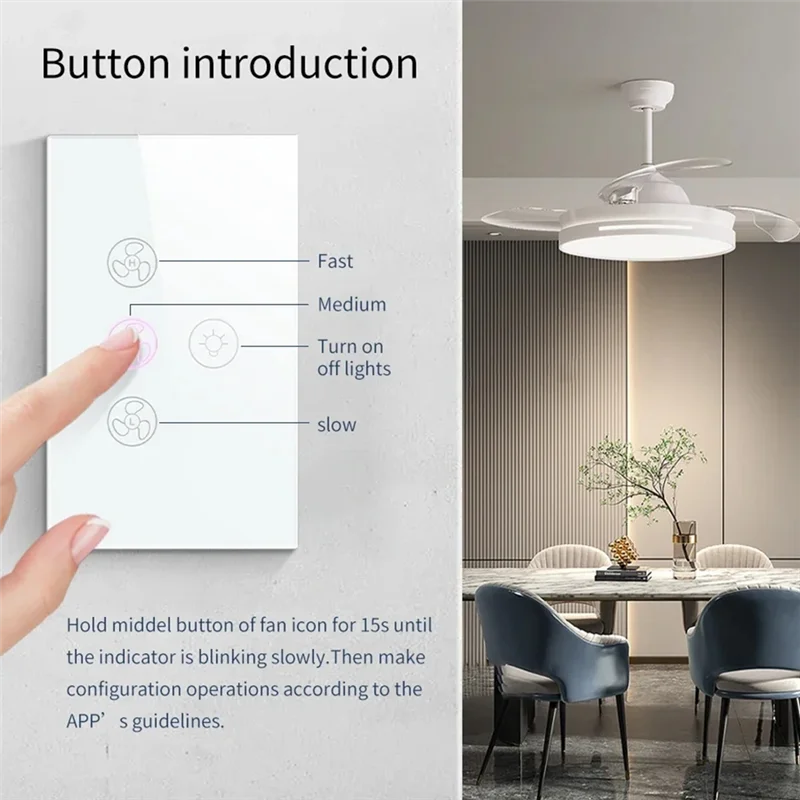 A29F-Tuya Wifi Smart Switch Fan Light Ceiling Fan Light Switch Speed Adjustment For Alexa Google Home Voice Control Switch