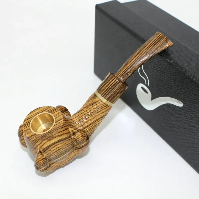 

Handmade Solid Wood Pipe Cut Tobacco Decoration Ebony Wood 9mm Filter Flue Gentleman Smoking Pipe with Accessory