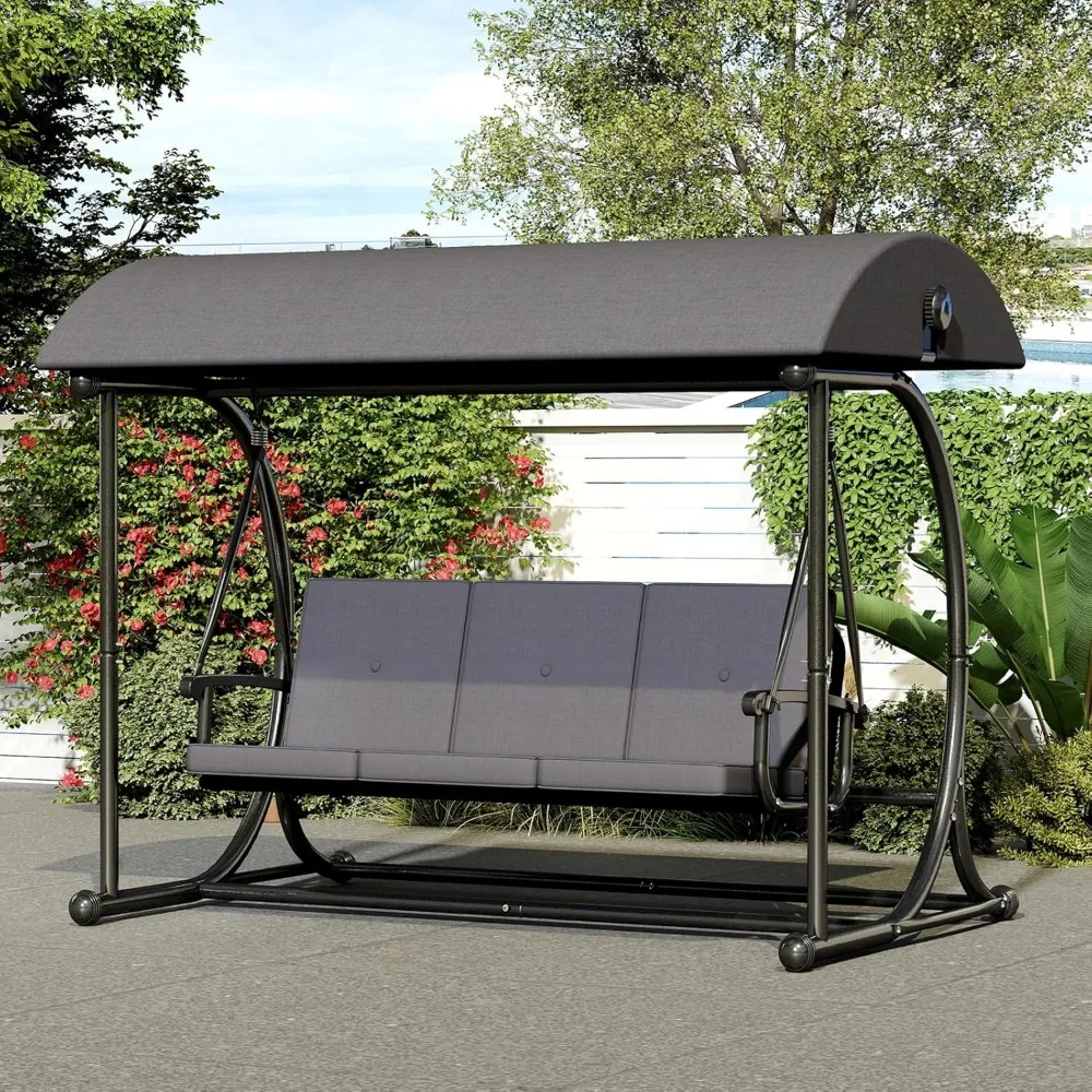 

Patio Swing with Canopy, Outdoor Swinging Bench with Stand, Backyard Swings for Adults, 2 in 1 Porch Swing Bed, Outdoor Patio Sw