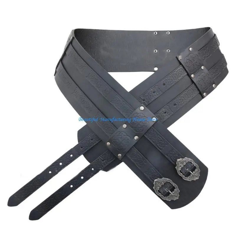 

E56A Men Embossed Belt Wide Waistband Belt for Parties and Festivities Medieval Men Brown Waistband