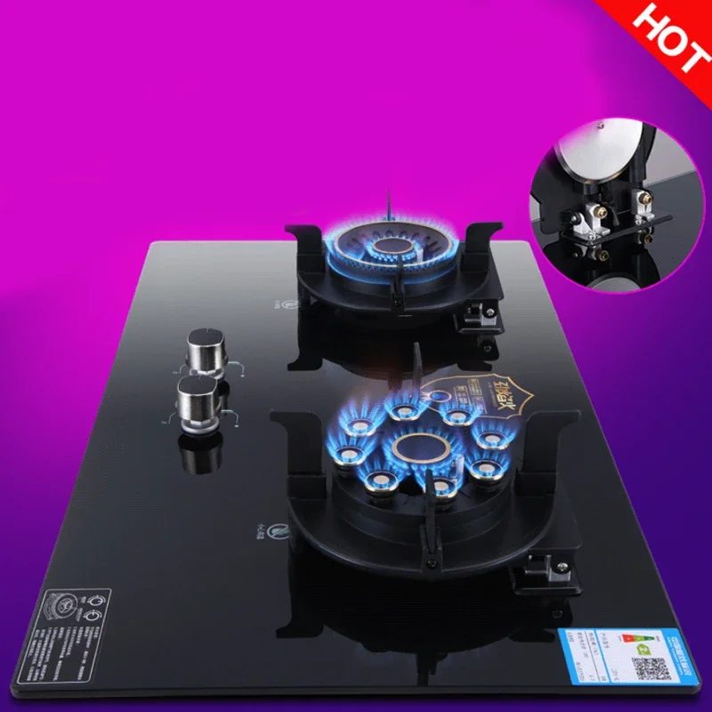 Double-Headed Nine-Cavity Mandarin Duck Fierce Fire Stove Innovative Clamshell Gas Stove Tempered Glass Electronic Pulse