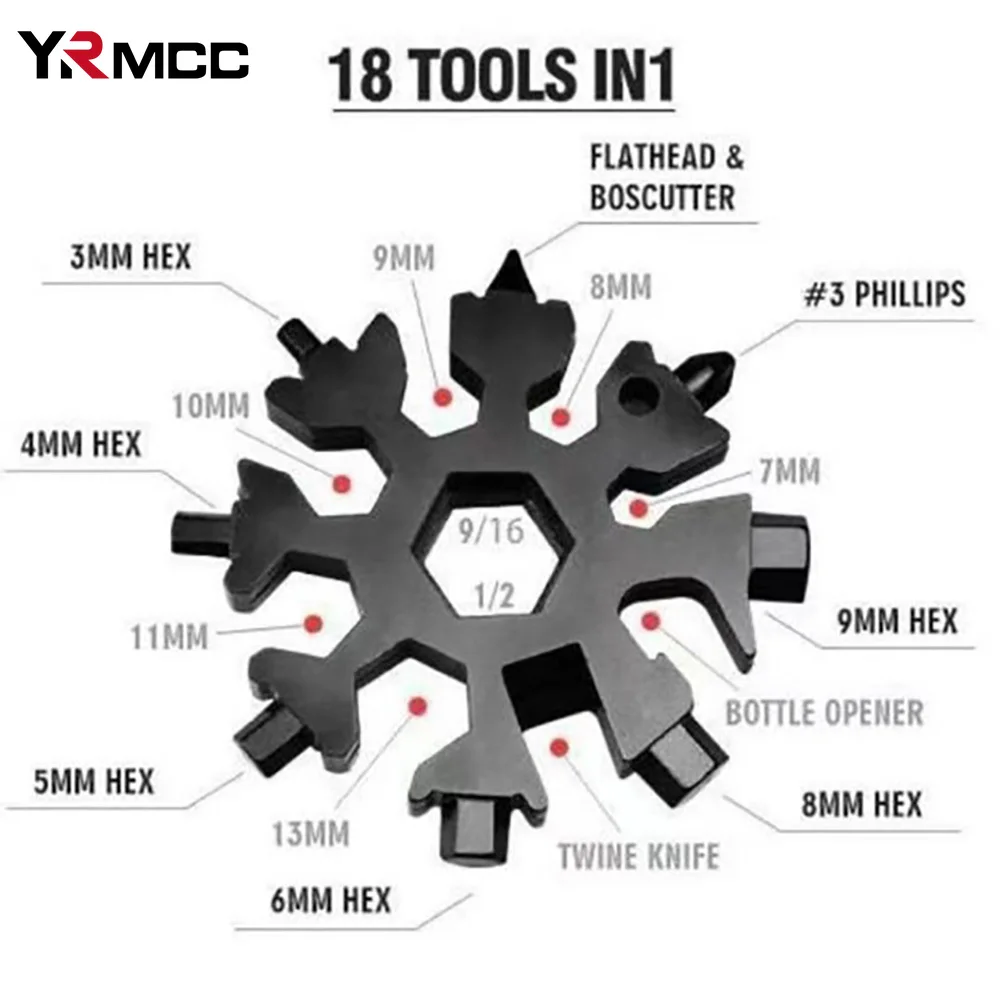 Car 18-in-1 Snowflakes Stainless Steel Portable Multifunctional Wrench Tool for Auto 18-in-1 Octagonal Screwdriver Accessories