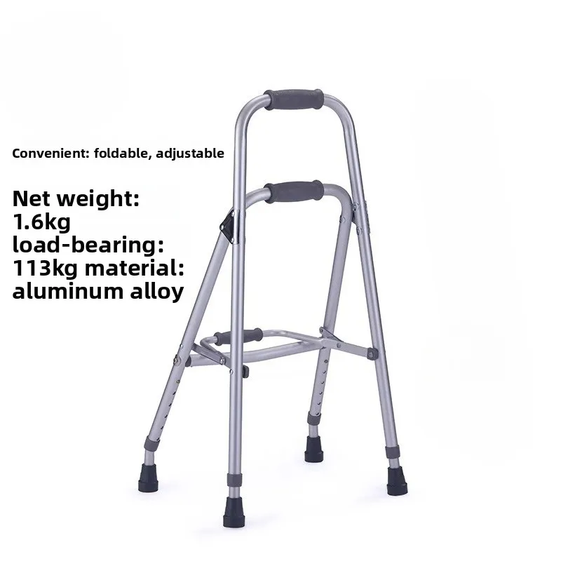 

Elderly Walker Foldable Walking Aid Adjustable Height Aluminum Alloy Frame One Click Folding Comfortable Grip Non Slip Feet