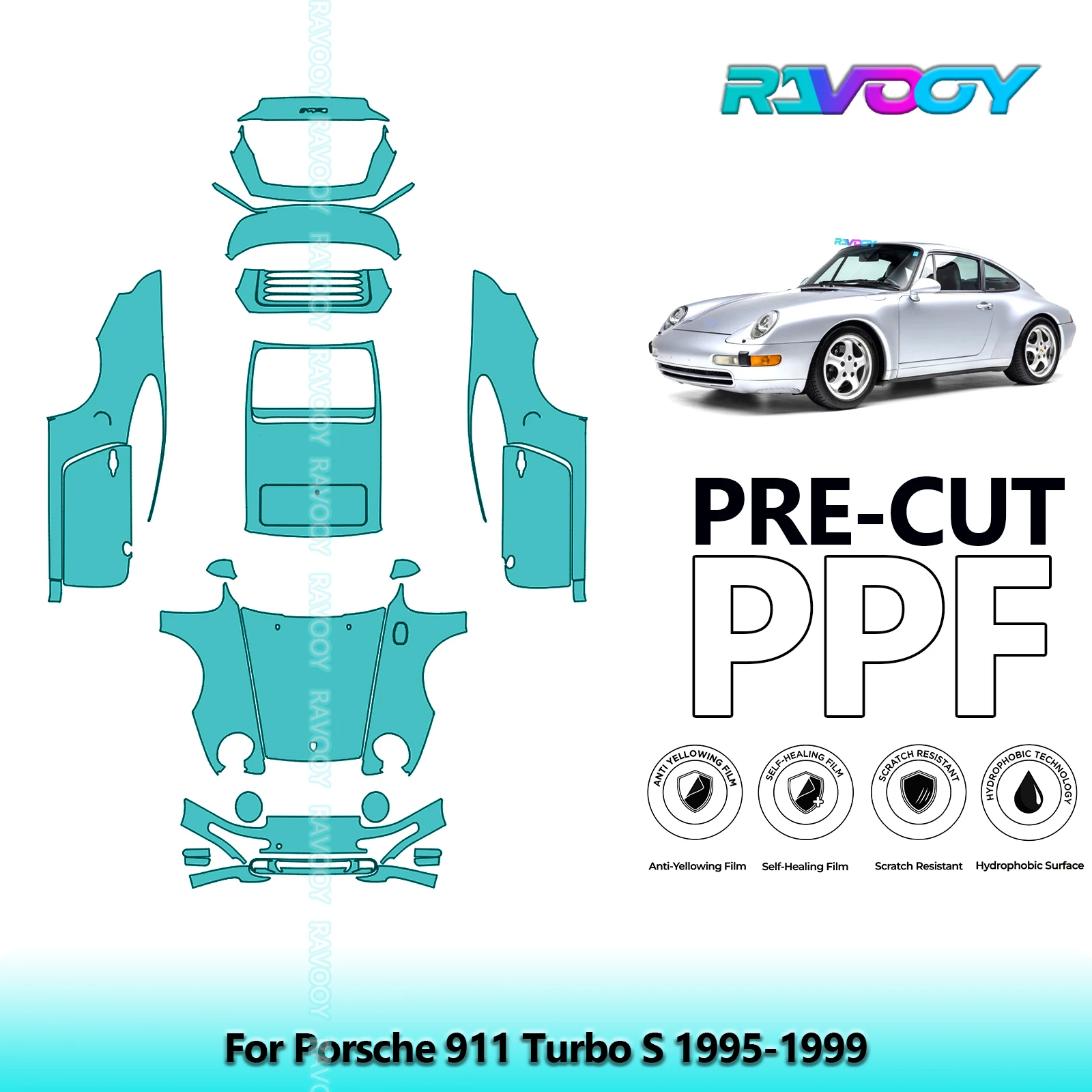 RAVOOY 8.5Mil Custom-Fit Precut TPU PPF Full Vehicle Clear Bra Stone Guard EU UK For Porsche 911 Turbo S 1995-1999