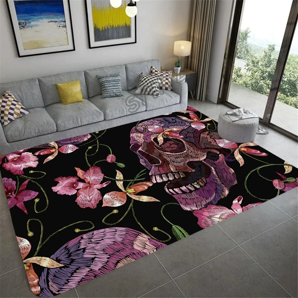 

Halloween Skull and Pumpkin Pattern Rug Kids Play Crawling Mat Living Room Rug Teen Room Furry Rug Bathroom Anti-Slip Mat