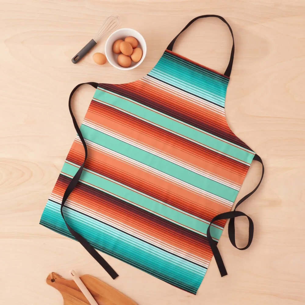 

Teal Turquoise and Burnt Orange Southwest Serape Blanket Stripes Apron Aprons kitchen special accessories pinafore