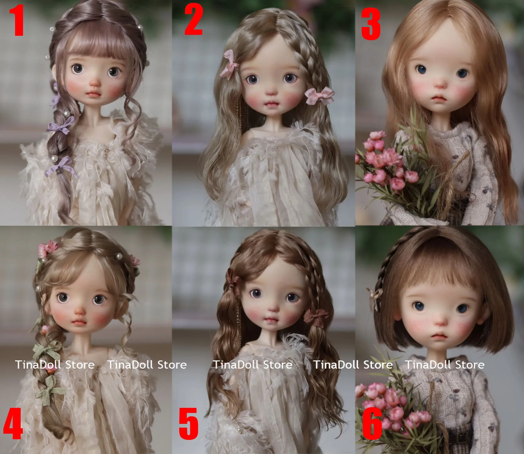 （TinaDoll Store）2025 Various style Wigs for Landoudou Landazz 16cm head circumstance W19