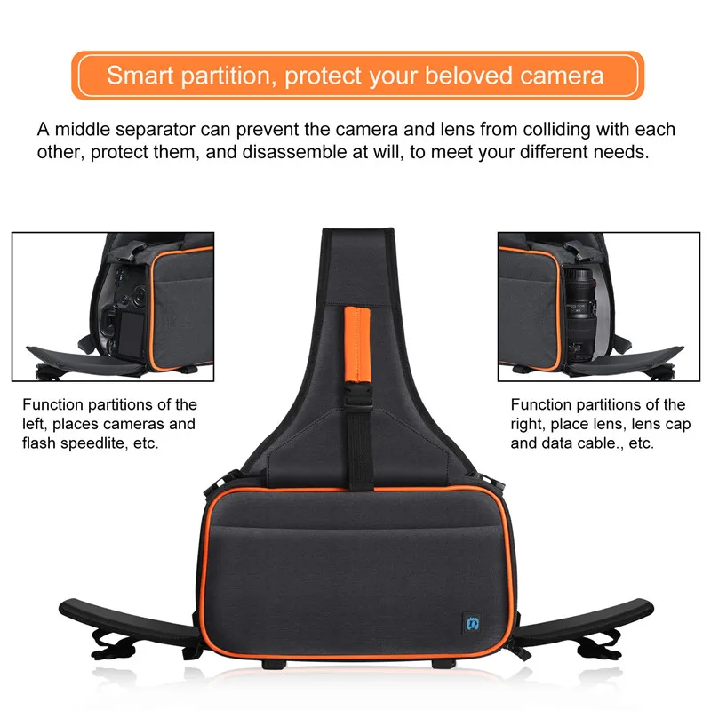 卸売 PULUZ トライアングルスタイル一眼レフカメラバッグスリング防水バックパックショルダーメッセンジャーバッグ取り外し可能なレンズバッグドロップシップ