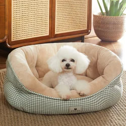 Autumn and Winter New Kennel Four Seasons Universal Plaid Colorblock Teddy Small Dog Bed Sofa Cat Nest Pet Supplies Accessories