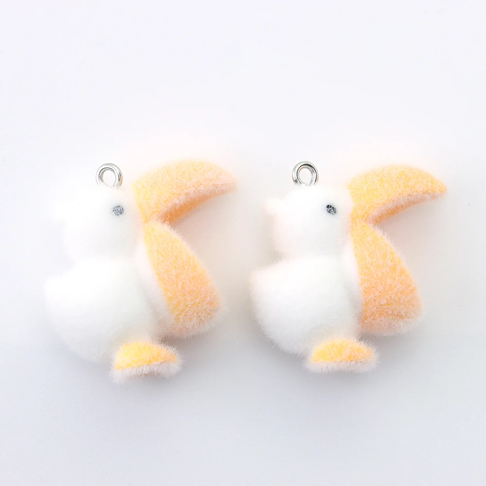 10pcs 3D Resin Flocking Pelicans Charms Cartoon Cute Animal Pendant for Necklace Earring Keychain Making DIY Jewelry Accessories