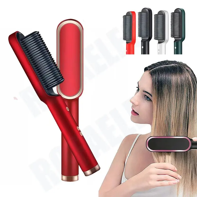 

2-In-1 Fast Heat Ceramic Electric Hair Straightener & Curler Brush Portable Straight Hair Comb Beauty Styling Comb