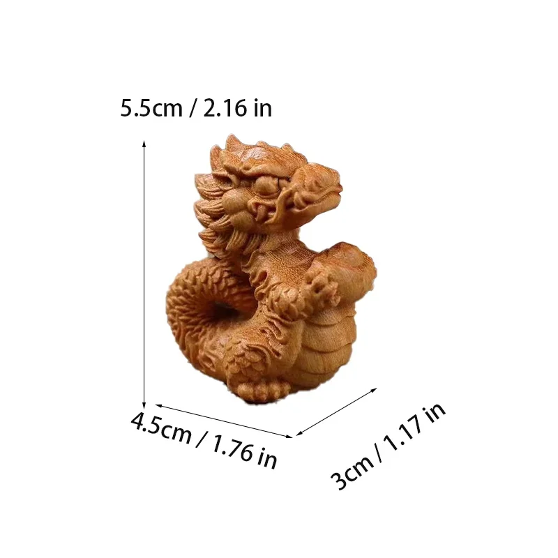 Solid Wood Small Fire Dragon Ingot Fortune Statue Natural Wooden Hand Carved Cute Home Room Mini Feng Shui Decoration Statue