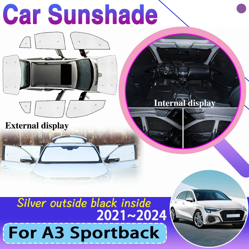 

For Audi A3 Sportback 2021 2022 2023 2024 Car Coverage Sunshades Sun Protection Visor Sliver Black Window Cover Auto Accessories