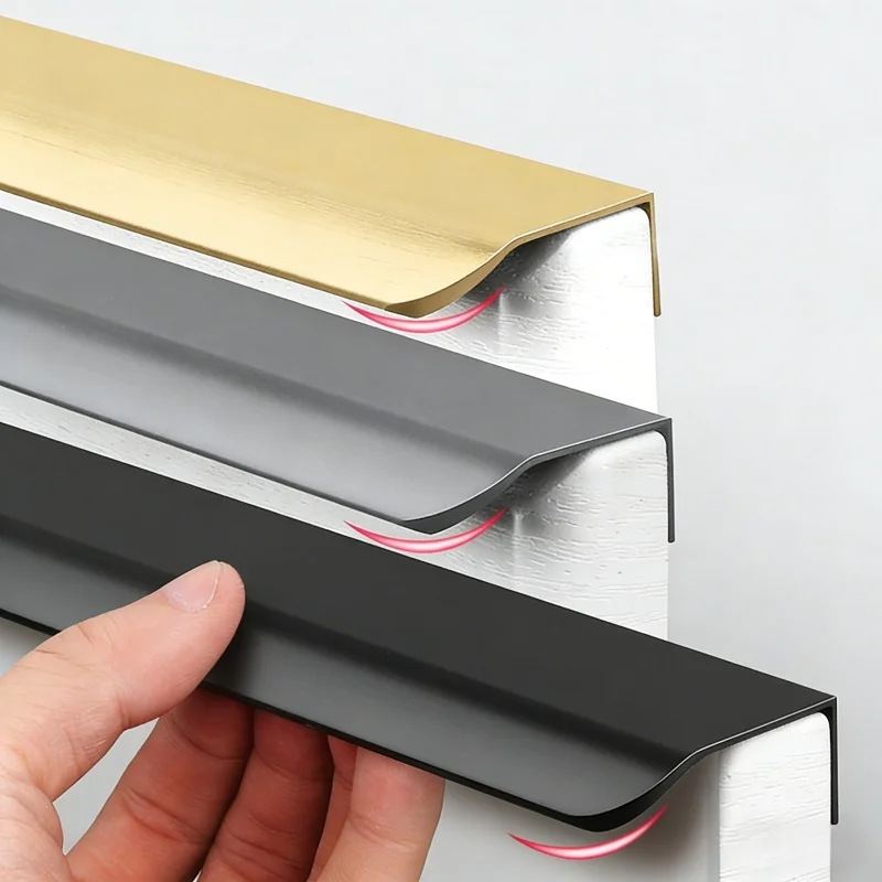 Tiradores ocultos de arco para gabinetes de cocina, tiradores de dedo para bordes, pomos de cajón, tiradores largos de aleación de aluminio para muebles, armarios y guardarropas