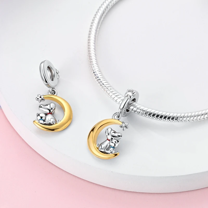 Fit Original Bracelet Silver Plated Cat Moon Shape Stars Love Charms Pendants For Women Jewelry Making Gift view 4