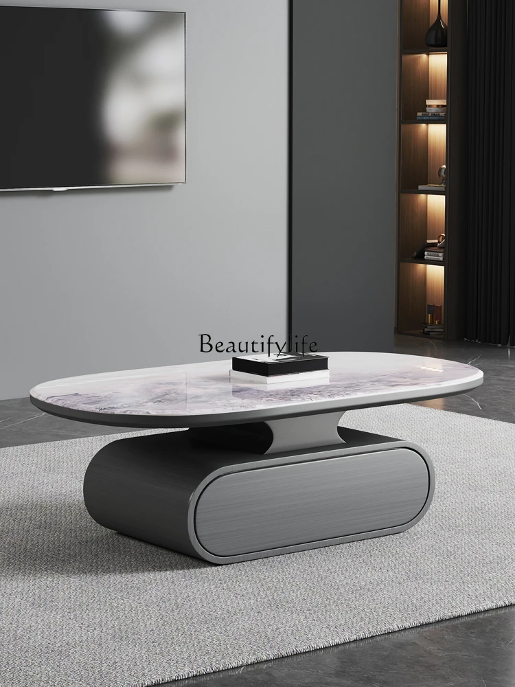 

Super crystal stone coffee table living room household Italian minimalist luxury stone round coffee table