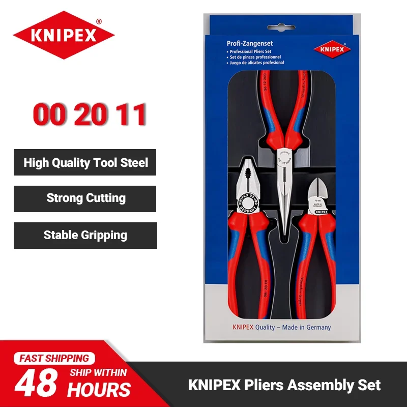 KNIPEX Zangen-Montageset, 3-teilig 0302180   Kombinationszange 7002160    Seitenschneider 261200   Spitzzange 002011